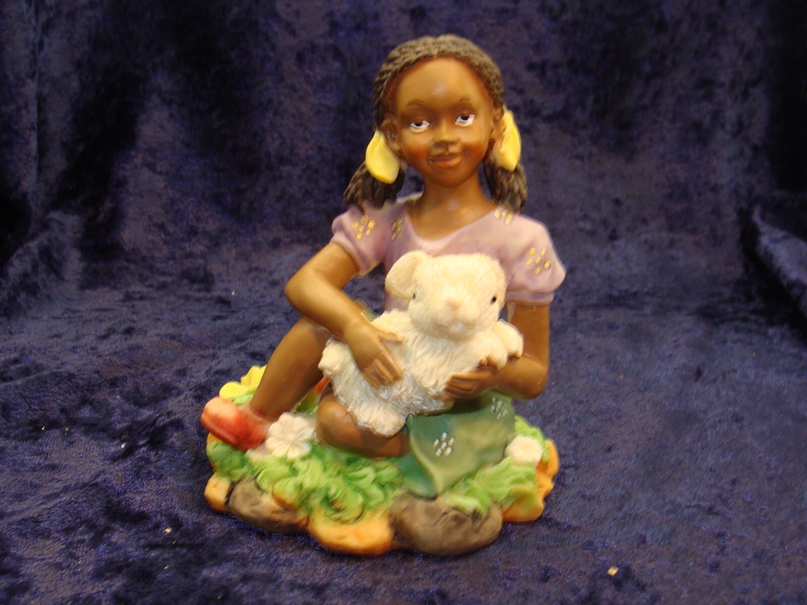 Black African American Girl With Bunny Rabbit ~ 4.50”x3.50” ~ VGC ~