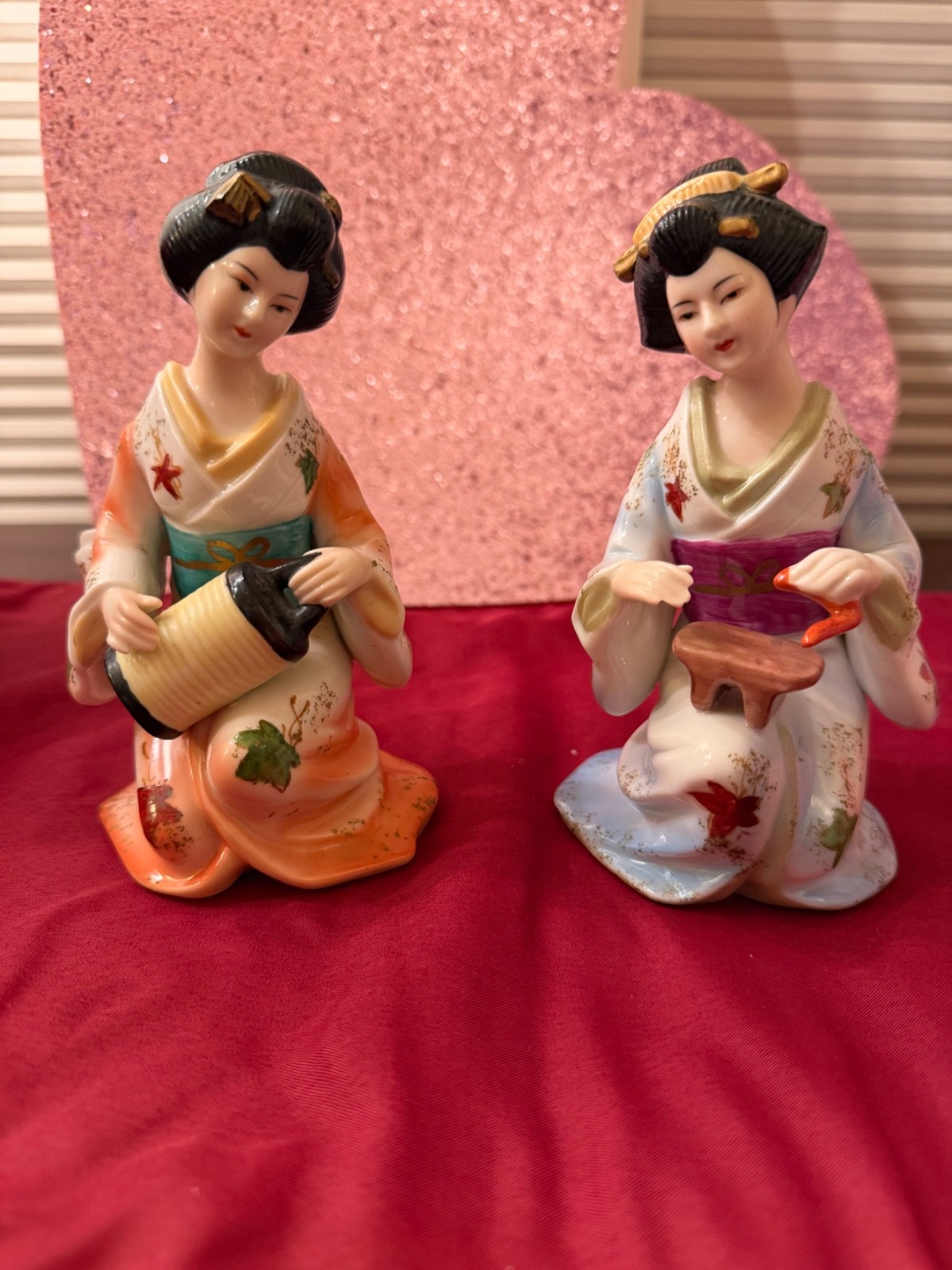 Vintage Japanese Geisha Musician Figurines Mid 20th Century Asian Decor 6″x3″