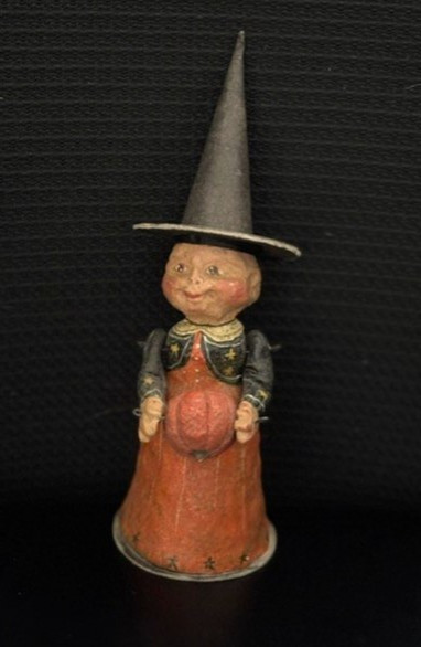 Vintage PoliWoggs American Folk Art Witch with Pumpkin Figurine -9 1/2″