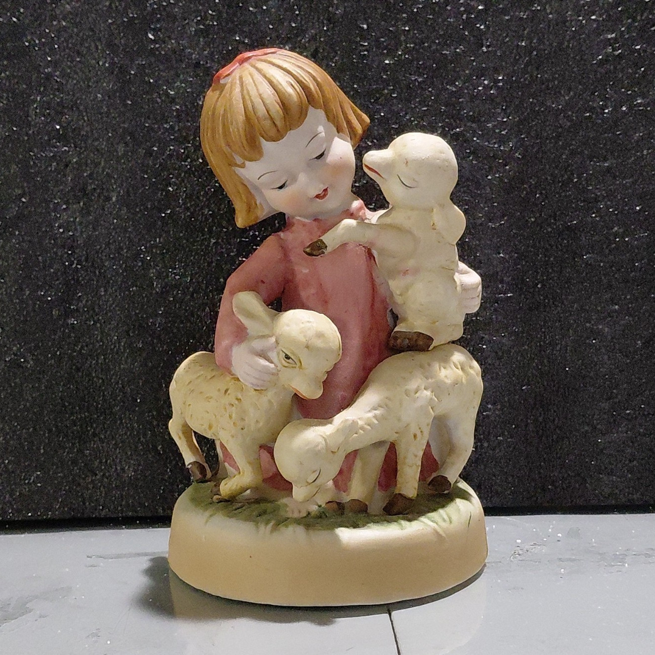Hand Painted Ceramic Figurine Girl with Lambs, Multicolor Painted Finish, 1 Pack