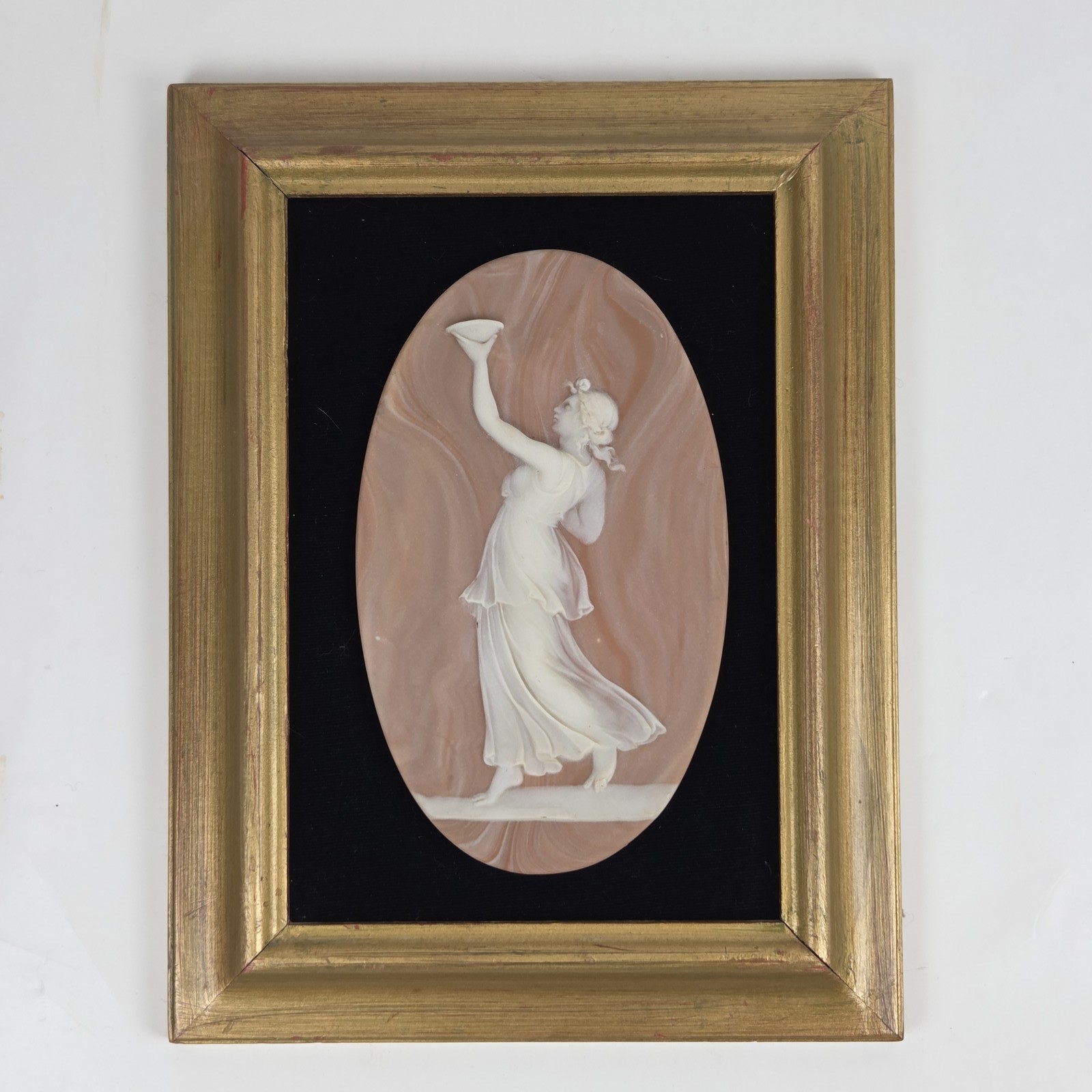 Vintage Incolay Stone Cameo Framed Oval Wall Plaque Greek Relief Art 14 x 10.5