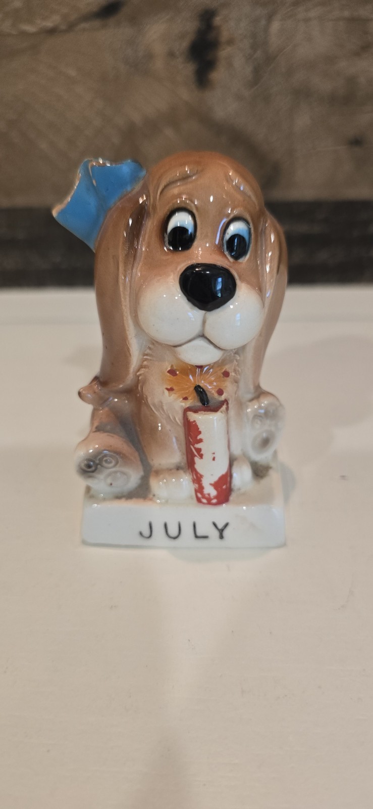 Vintage RARE Japan Norcrest 4th of July Firecracker Puppy Dog Month Figurine