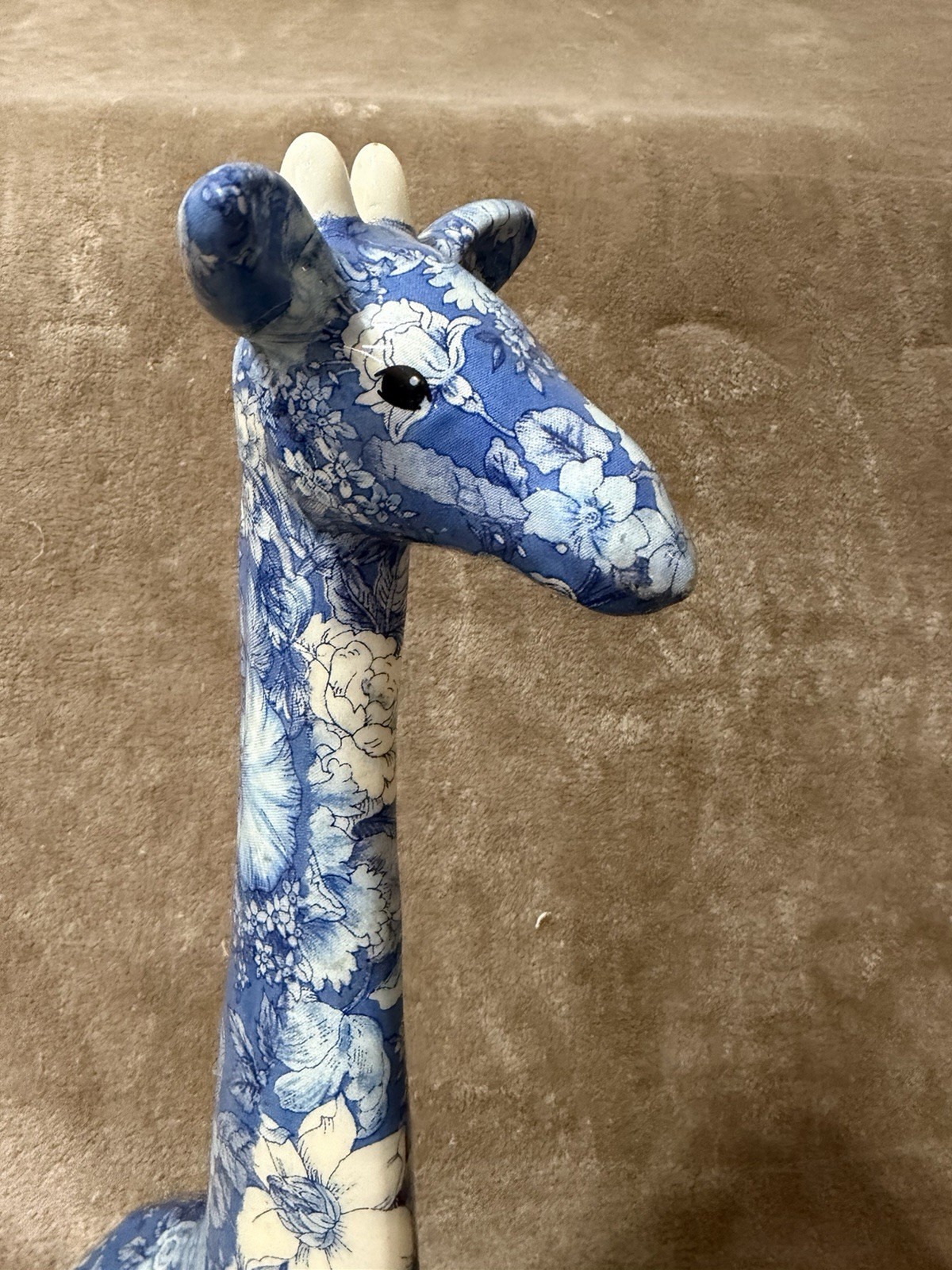 Giraffe Figurine Blue White Floral Boho Joan Baker Designs Porcelain Patchworks