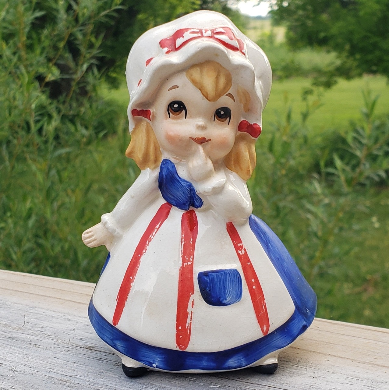 Vintage Lefton Patriotic Betsy Ross Figurine 1970’s 4th July USA Red White Blue
