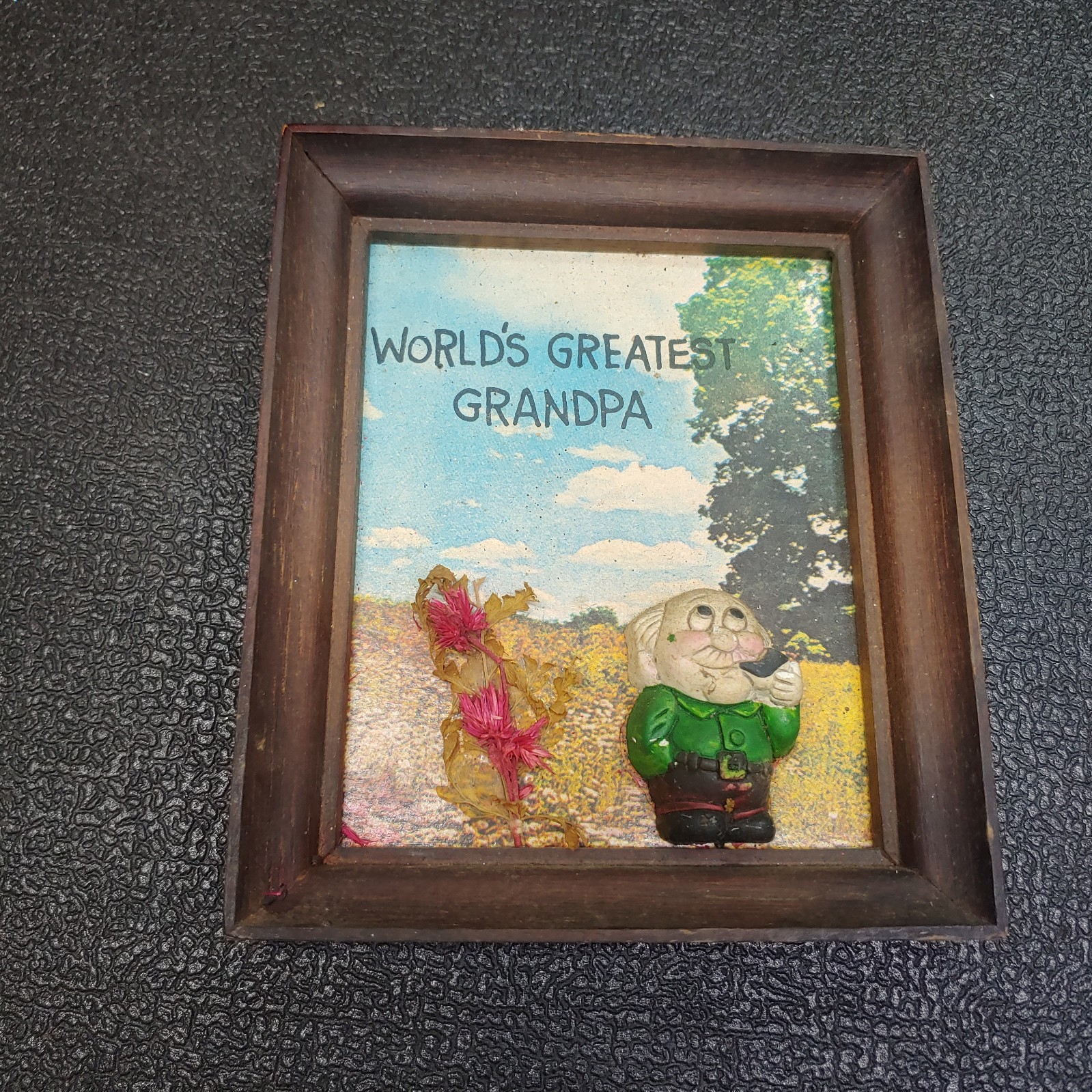 Vintage 3D Worlds Greatest Grandpa Wood Frame Print Plaque Sign Wall Hanger Gift