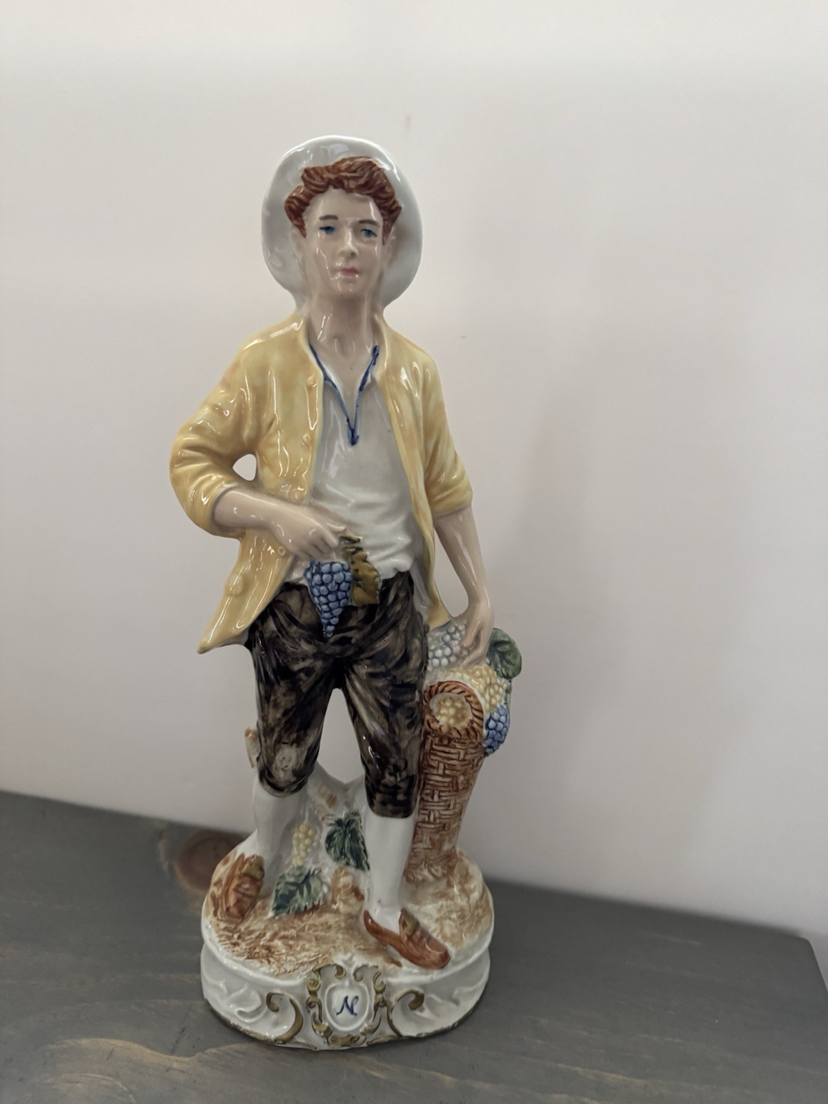 CAPODIMONTE FIGURINE Boy with Grapes, Approx. 12 1/2″ Tall x 5″ Wide
