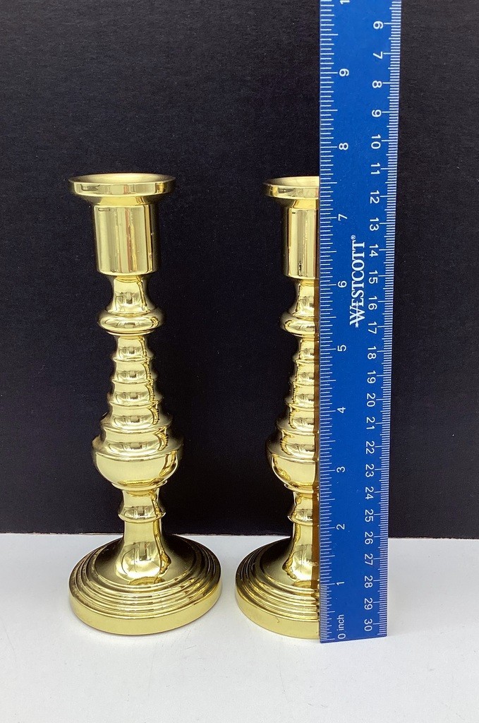 Solid Brass Baldwin USA Pair of 7 1/2 inch Beehive Candlesticks 3 lbs
