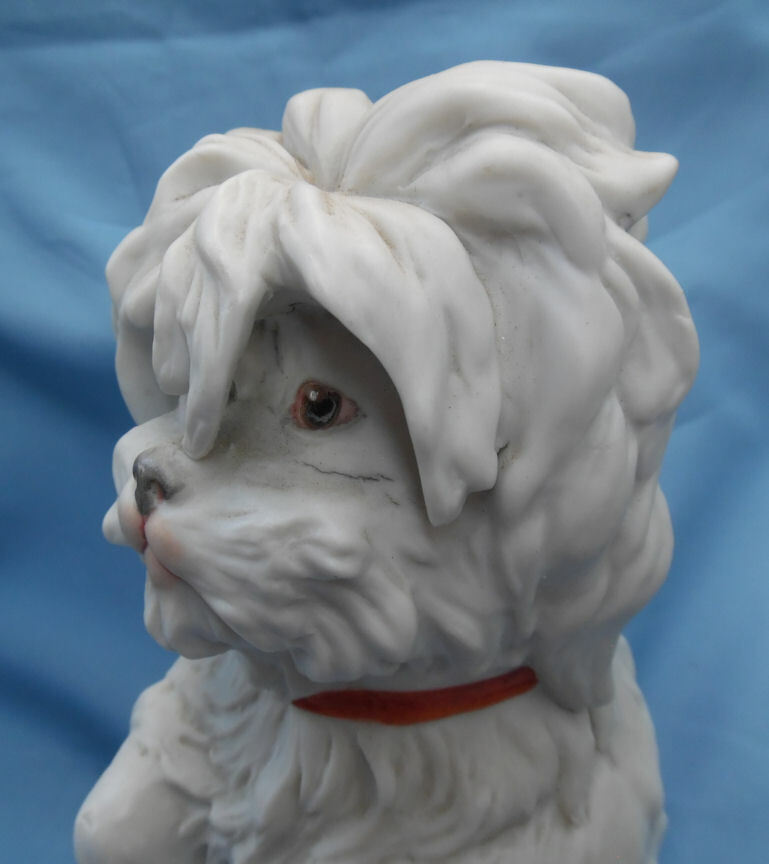 ANTIQUE GEBRUDER HUEBACH GERMAN PORCELAIN BISQUE BOLOGNESE DOG c.1892-1905