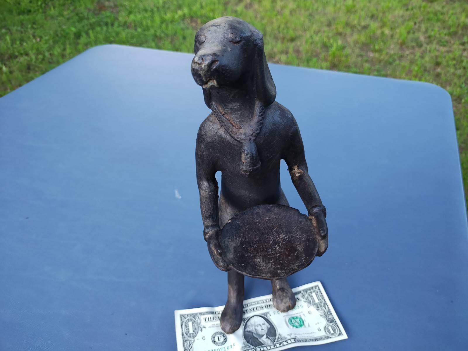 Vintage Bronze Dog Butler Holding Tray 11″