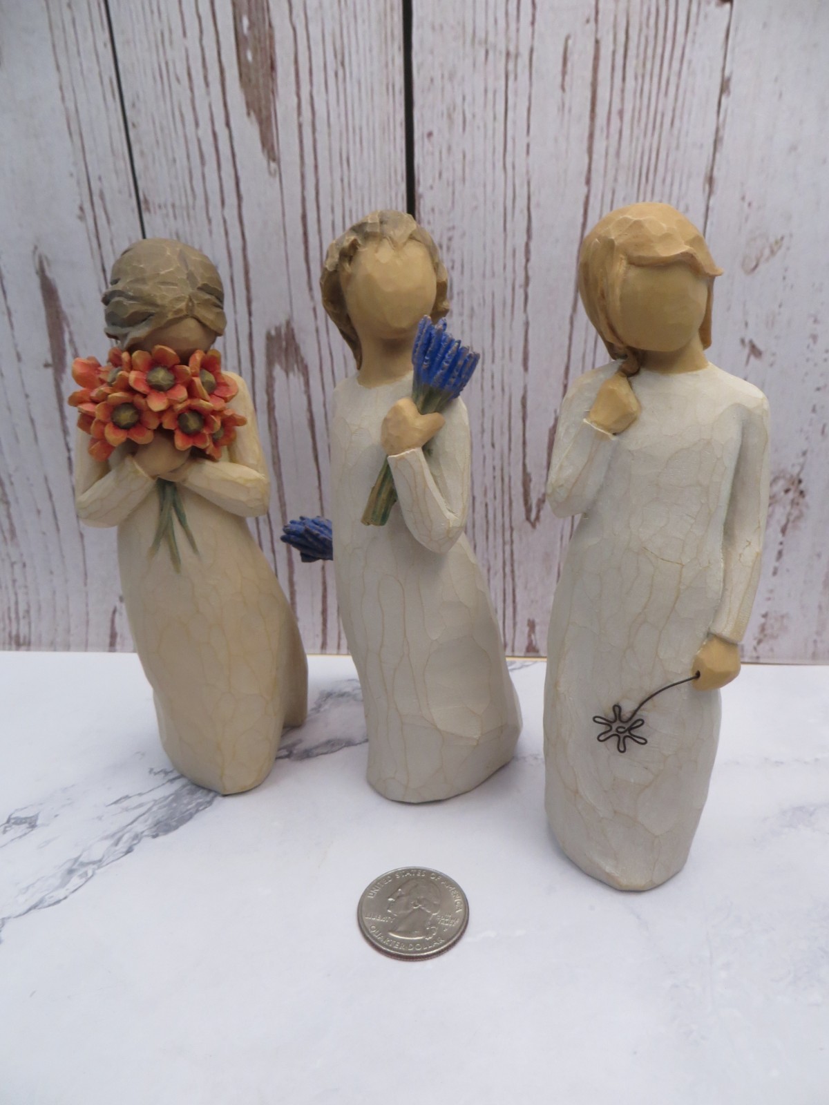 3 Willow Tree Figurine Lot Surrounded by Love Remember Lavender Grace w/Flowers