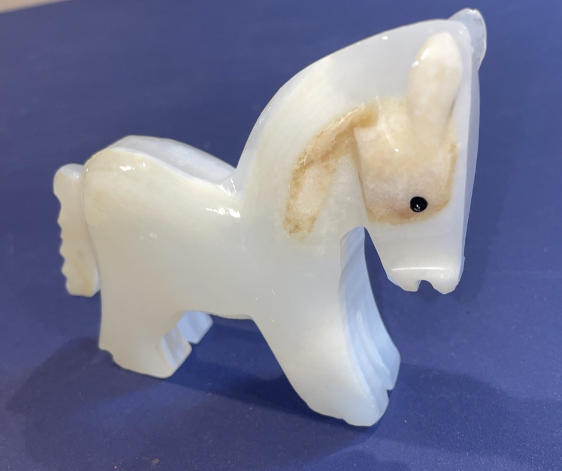 Carved Marble Miniature White Horse 3 1/2H x 3 1/2L