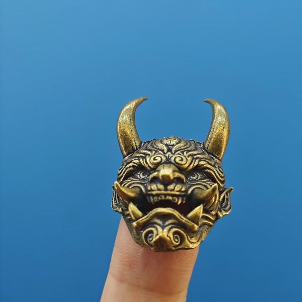 2pcs Brass Japanese Hannya Oni Mask Pendant Keychain Skull Charm Amulet