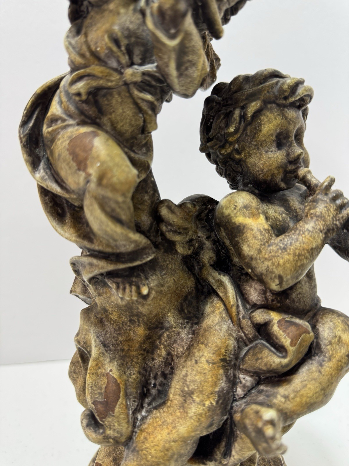 Antique Gold Cherub Statue Baroque-Style Angel Figurine with Musical Instruments