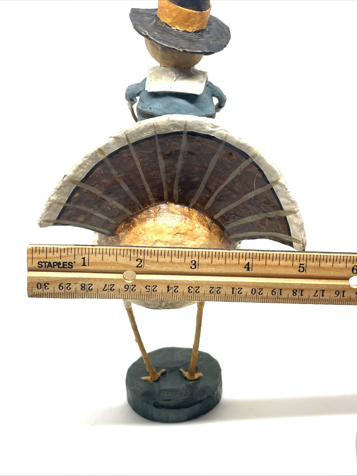 Lori Mitchell Folk Art Tom Riding a Gobbler Thanksgiving Pilgrim Figurine 10″