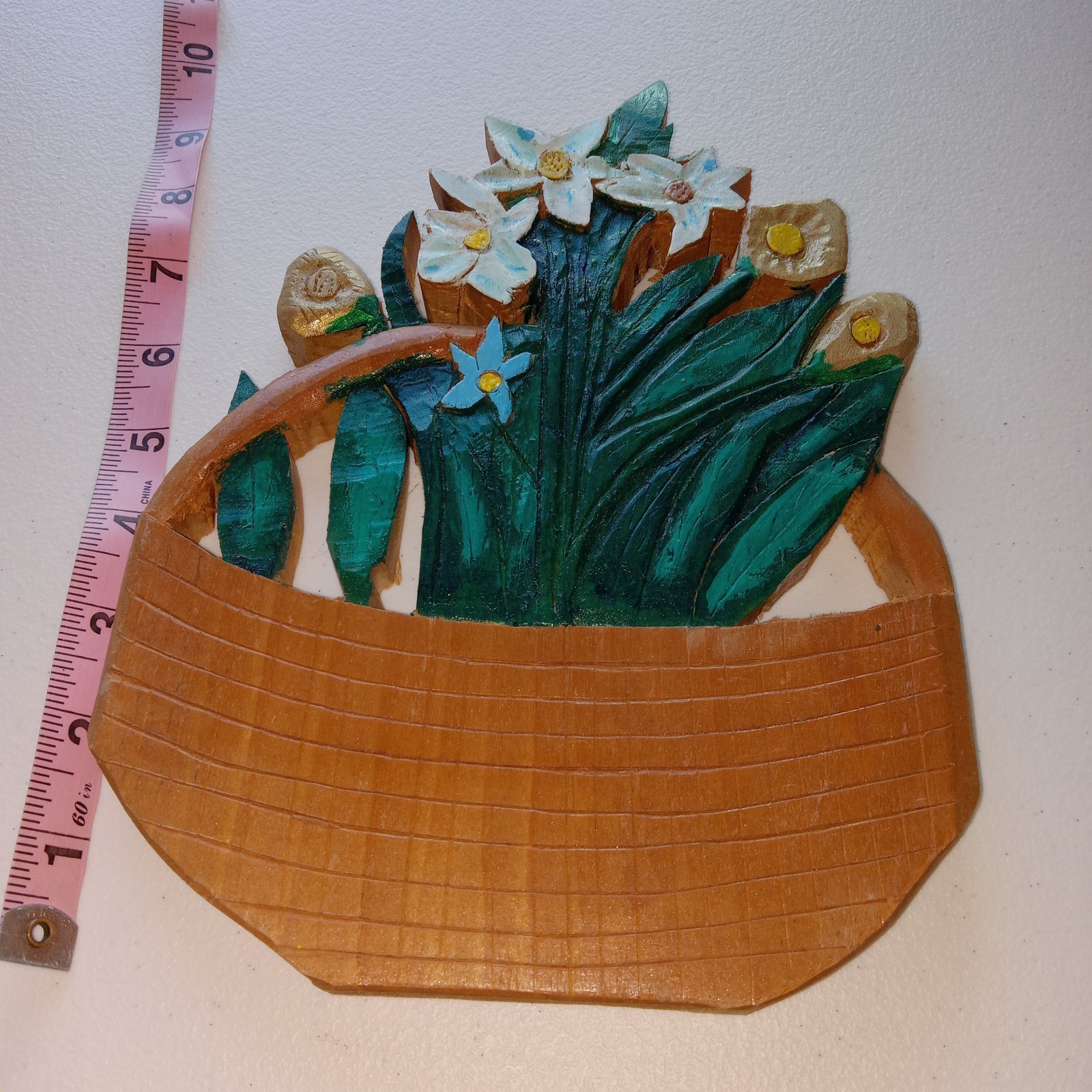 Imperfect Wood Carved Folk Art Wall Plaque By Artist Rudolph Blixt – Flowers