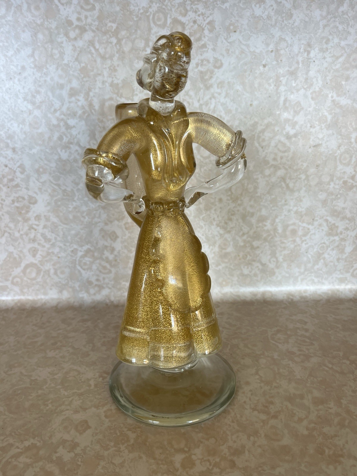 Vintage Murano Glass Woman Figurine Clear Gold Dust Swirl 11” Tall (172 ME)