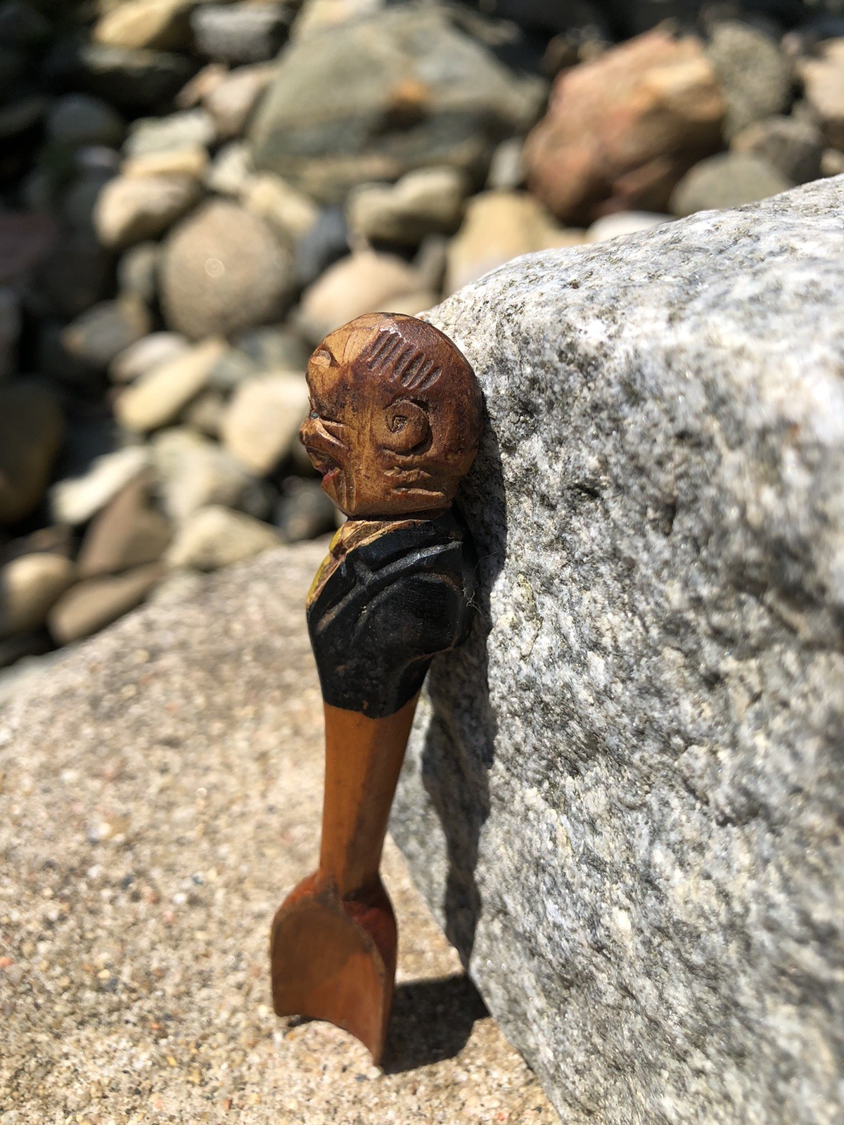 Antique Anri Hand Carved Painted Wood Man Mini Sugar Spoon