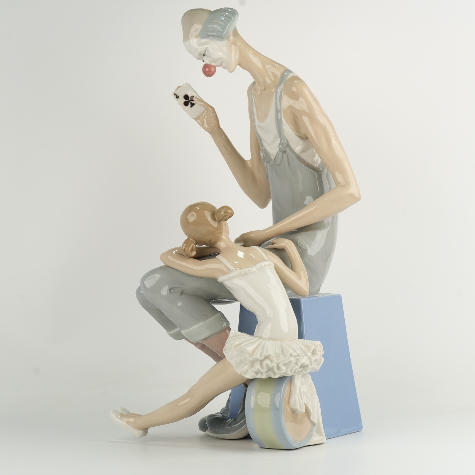 Retired Lladro #4605 “Magic” Clown with Cards & Ballerina 16″ tall RARE