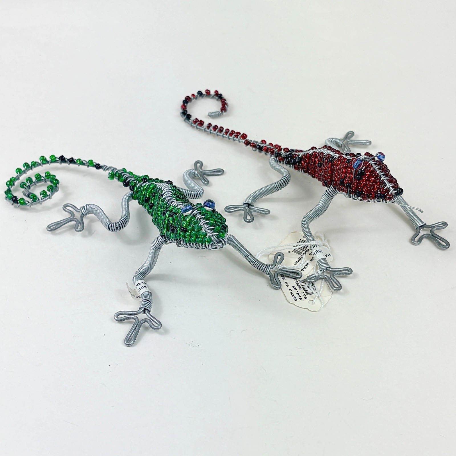 NEW Set of 2 Beaded & Metal Gecko Lizard Figures Handmade in South Africa