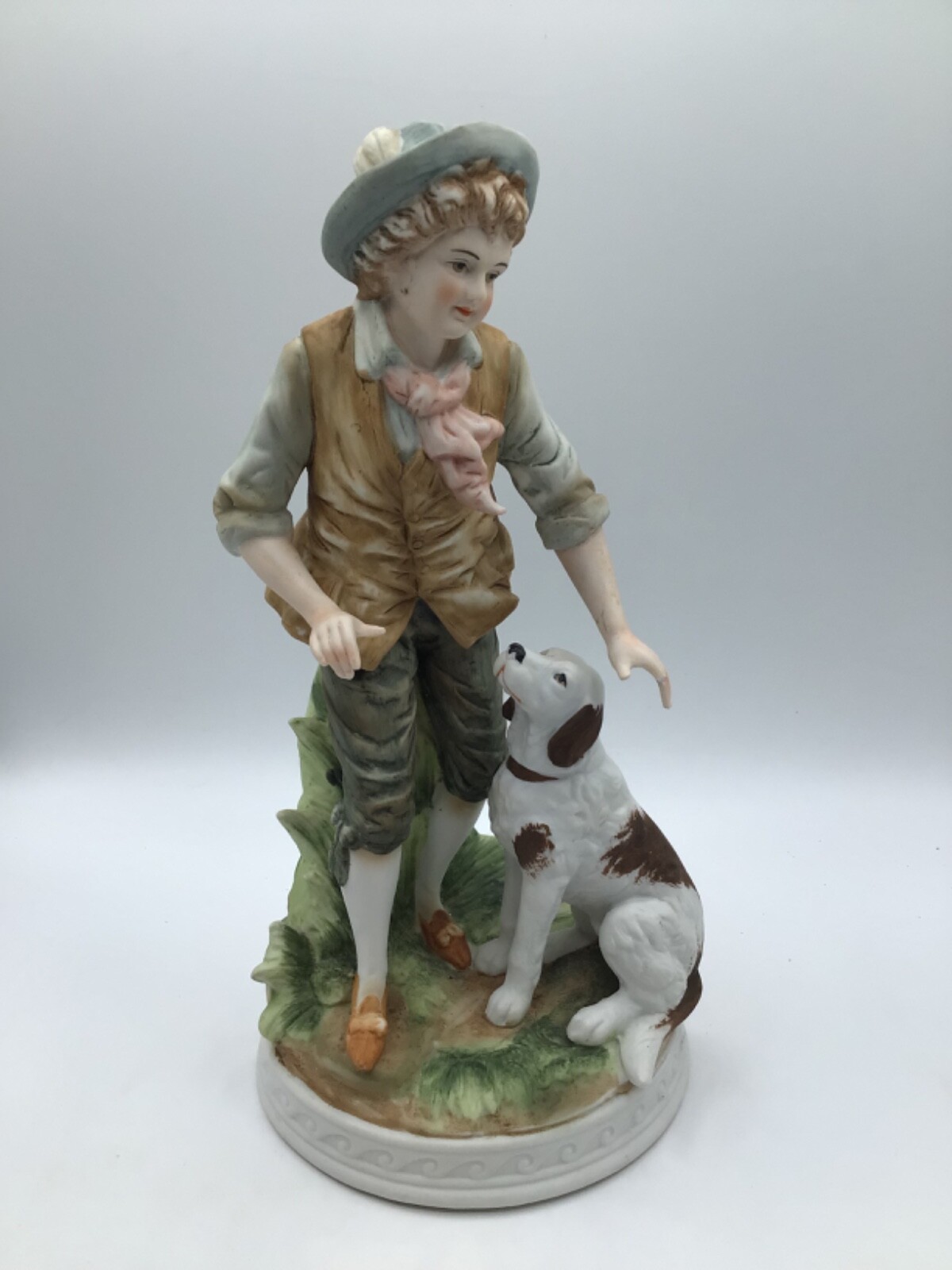 Ethan Allen Figurine Bisque Boy with Spaniel Dog #7555 10.5″