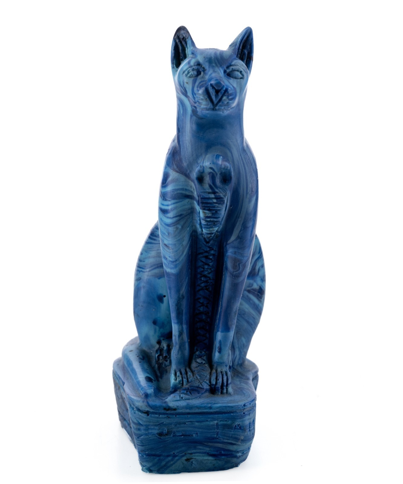 Blue Lapis Style Bonded Alabaster Egyptian Gayer-Anderson Cat Bastet 5.5″ 390g