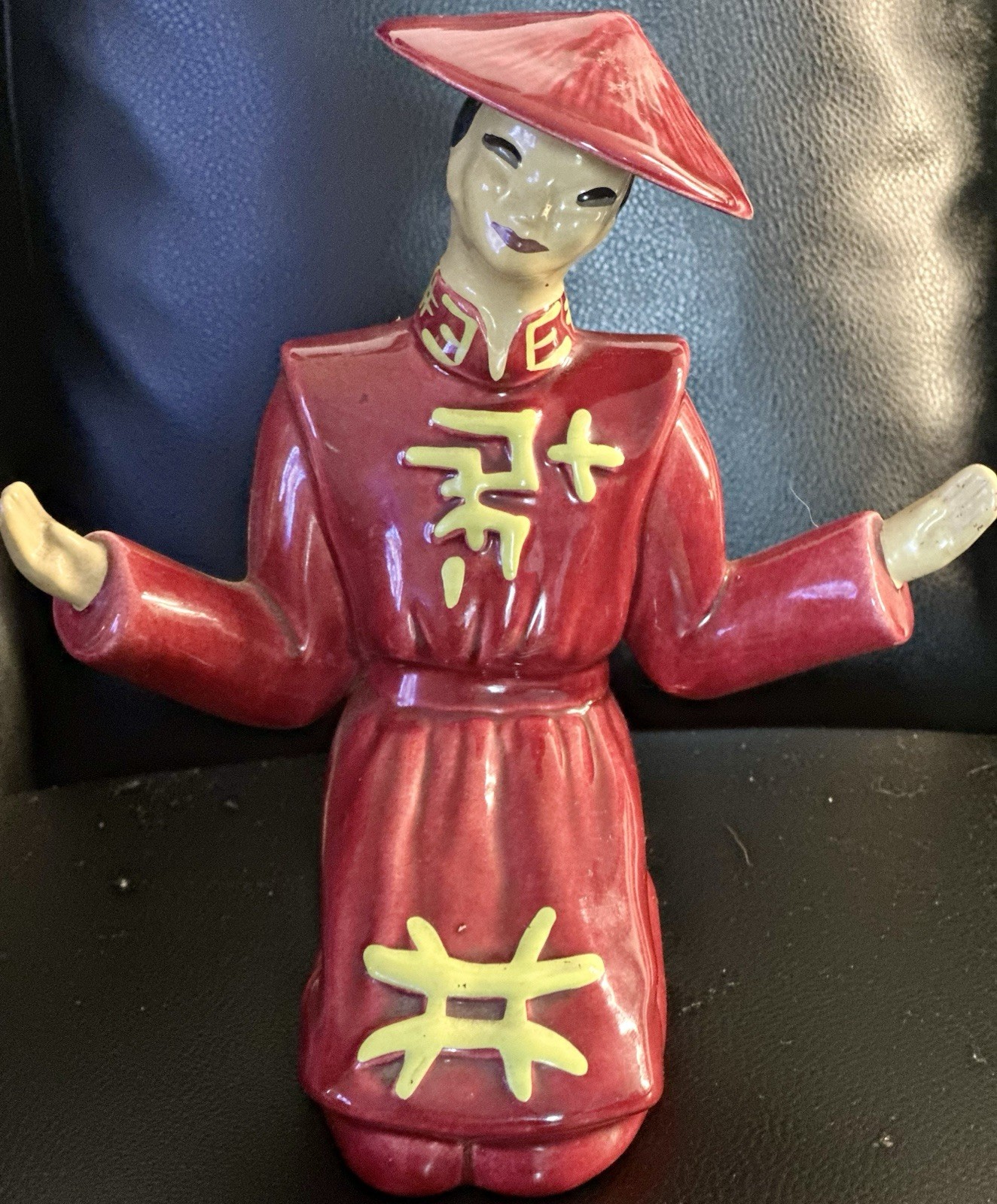 Mid-Century Asian Man Figurine By Yona California Pottery (Red)