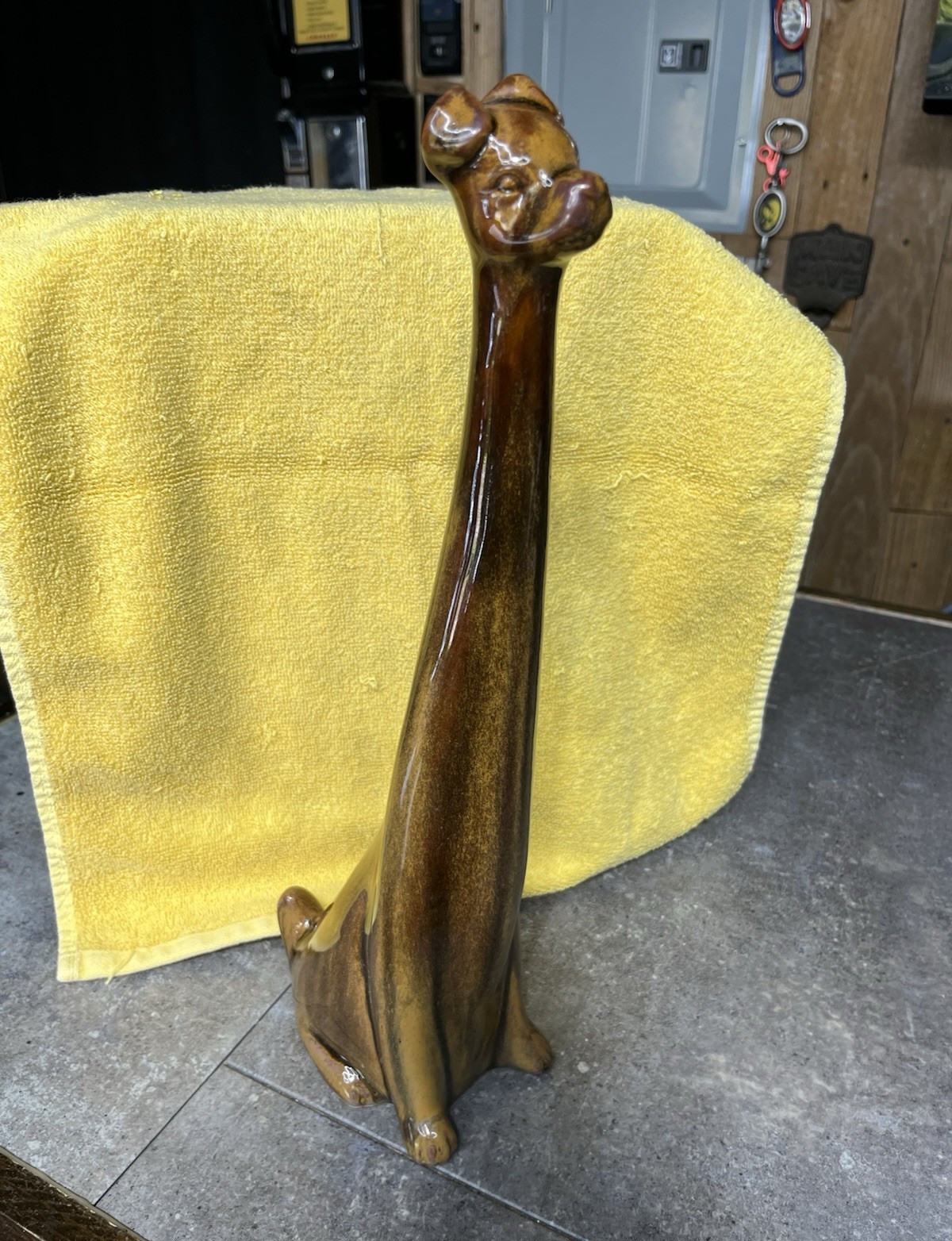 MCM Dog Figurine Brown Polished Ceramic Finish Solid Pattern