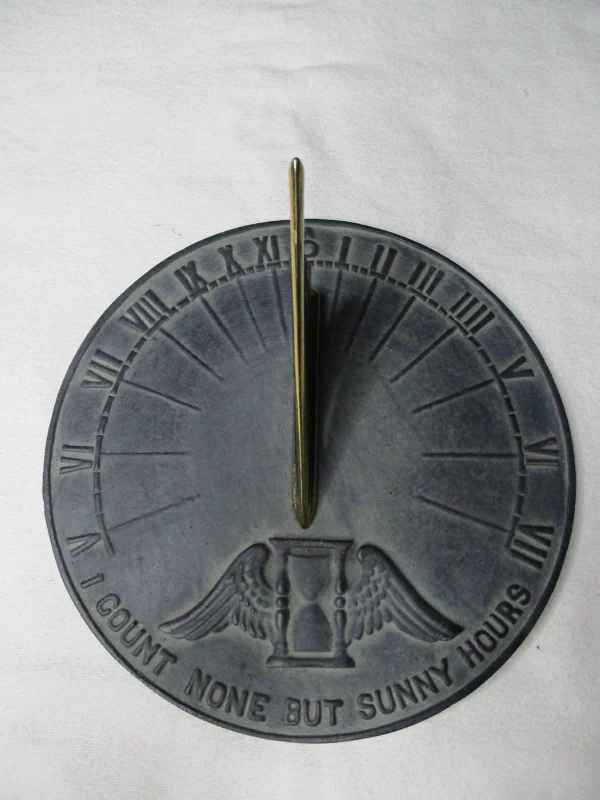 Vintage Metal Crafters Cast Iron Sun Dial, 9 1/2” I Count None but Sunny Hours