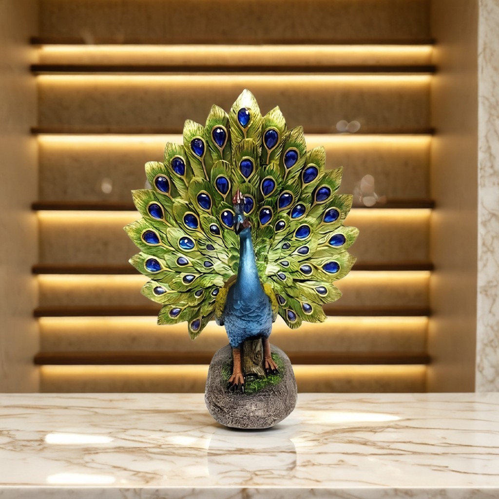 12.5″H Peacock Stunning Spread-Tail Figurine Ornament Home Decor Unique Gift