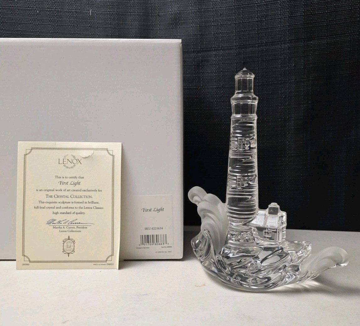 2002 Lenox First Light Crystal Lighthouse Figurine Made in Germany 7.5″ Tall