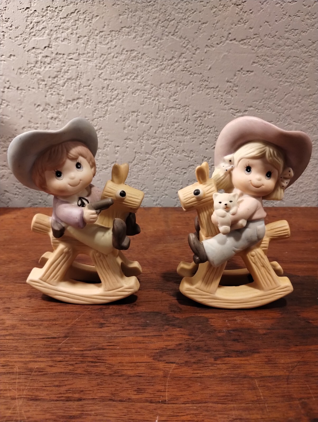🐎 Vintage 1990 Homco Ceramic Little 🐄 Cowboy Or Cowgirl On Rocking Horse U Pic