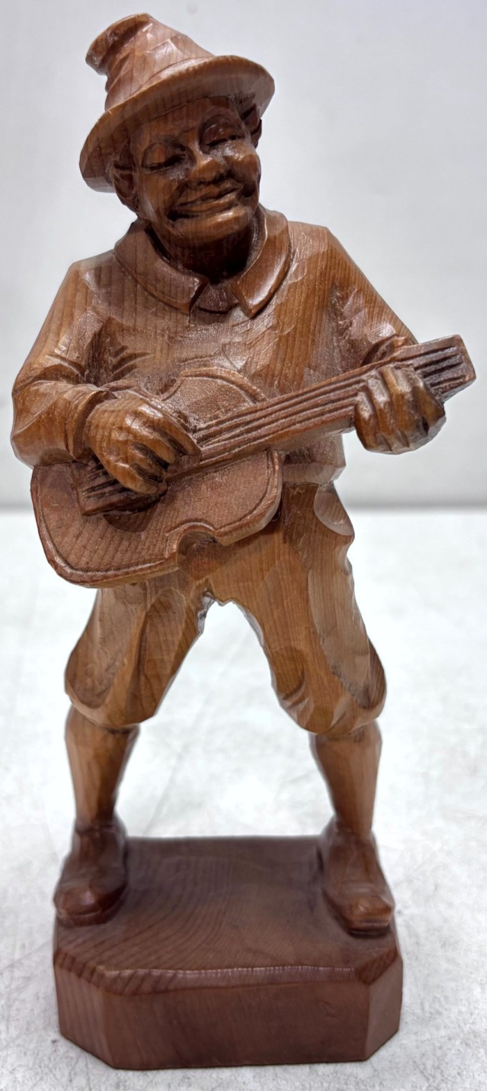 Vintage Jobin Brienz Switzerland Hand Carved Wood Guitar Player Musician 7”