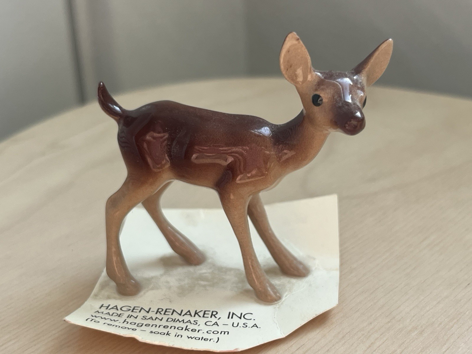 Vintage Hagen Renaker Miniature Ceramic Deer Fawn Figurine San Dimas CA Card