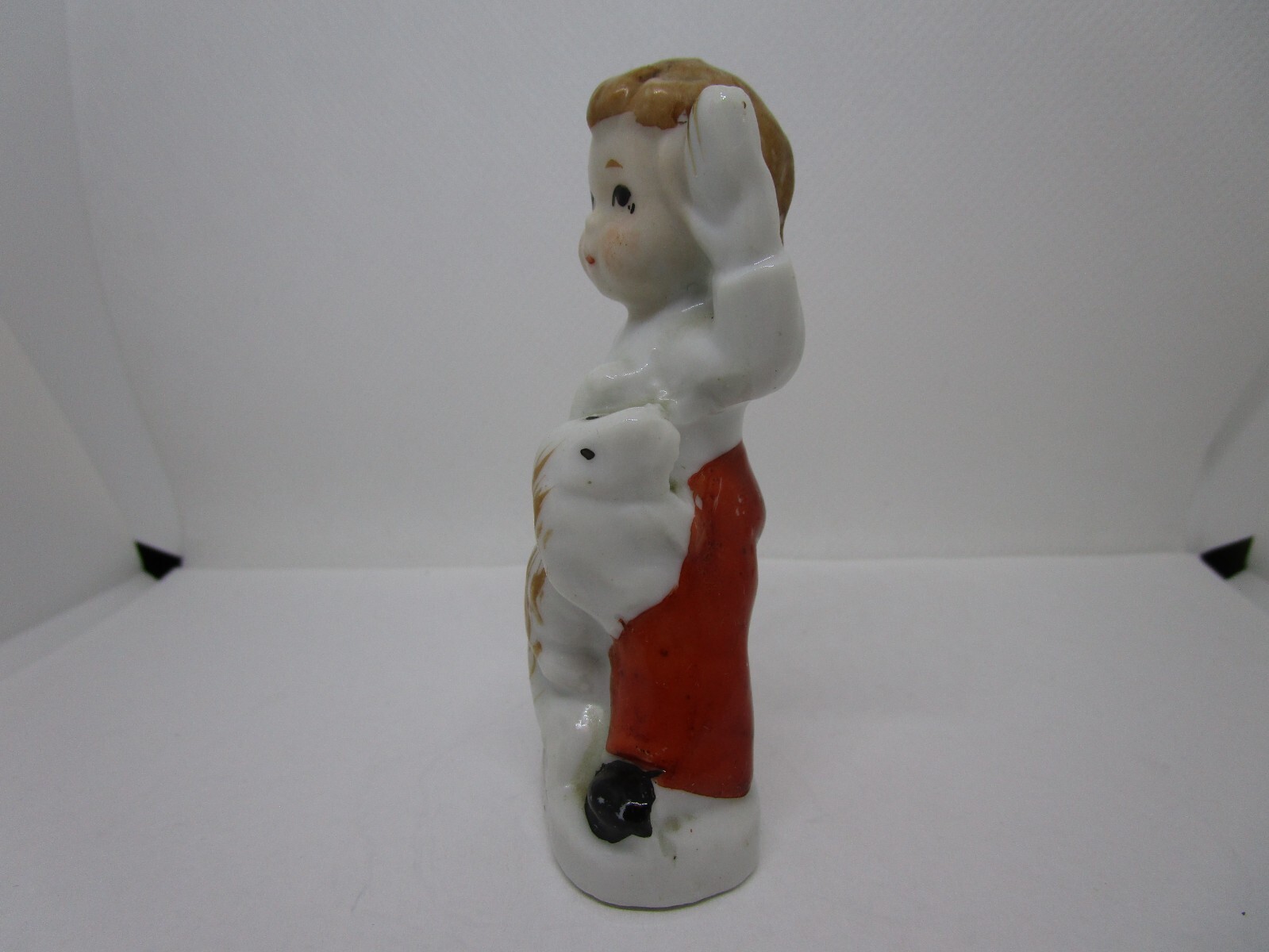 Vintage Japan Handpainted Porcelain Little Boy with Dog 3.5 inches tall
