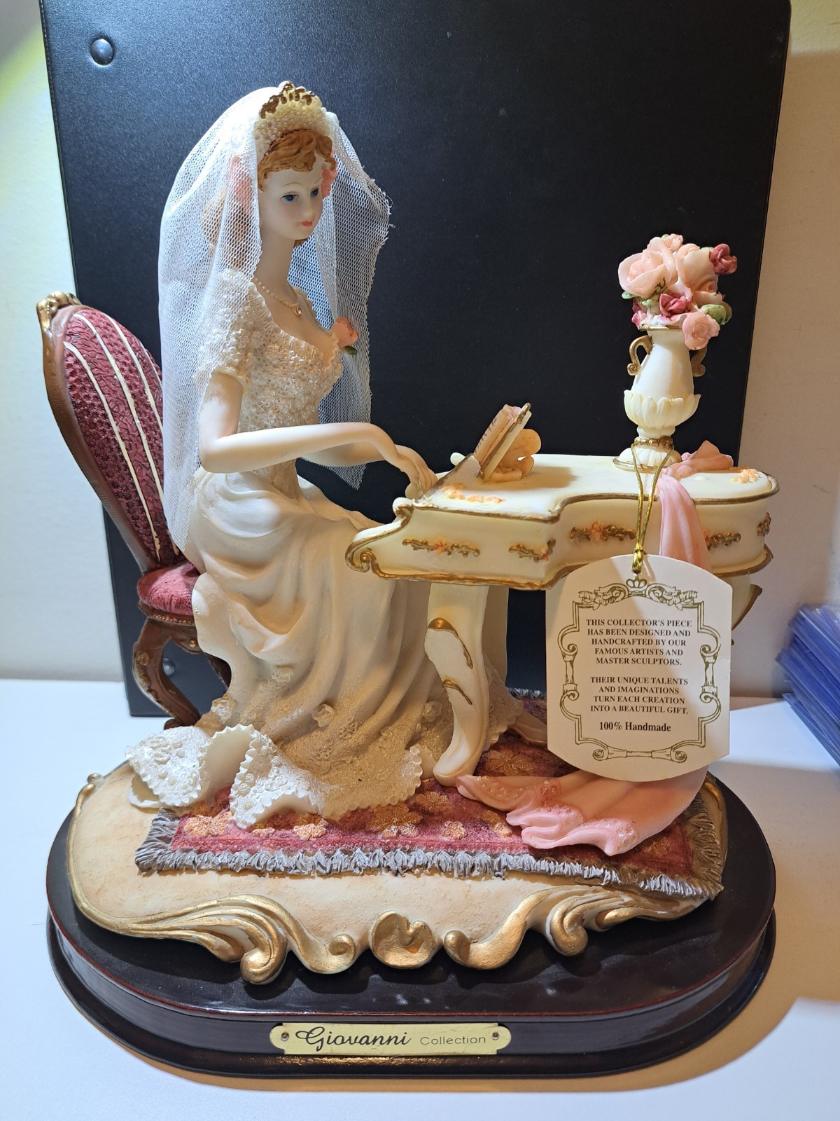 Giovanni Collection Victorian Bride Piano Figurine 9.5” Resin Wedding Statue