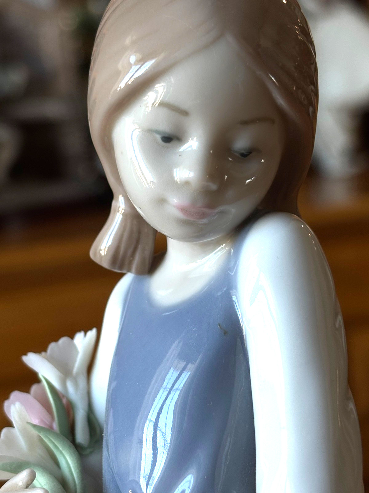 Lladro Figurine Vintage 1986 Girl With Puppy And Flowers Daisa 9 High Gloss.