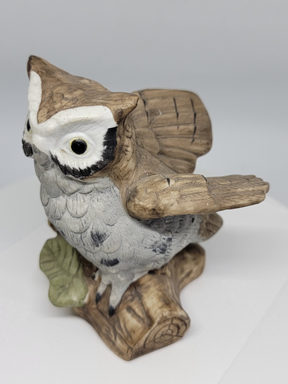 Vintage Norleans Korea Figurine Owl Multi Colors Flying on Tree Limb B11608