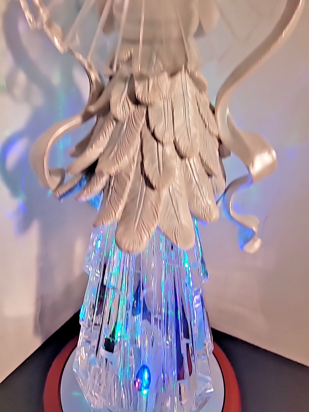 Acrylic Angel Holding Dove Roman LED Figurine Multi Color Lights Mirror WoodBase