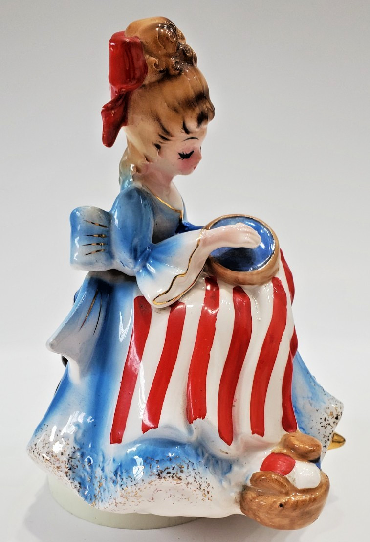 Vtg Josef Originals Betsy Ross w/ Flag Music Box Spins & Plays God Bless America