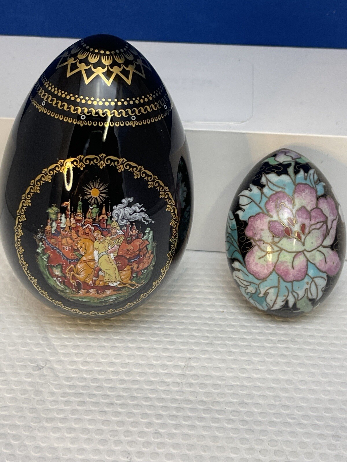 RUSSIAN FAIRY TAIL PORCELAIN EGG SIGNED NUMBERED & SMALL UNMARKED EGG
