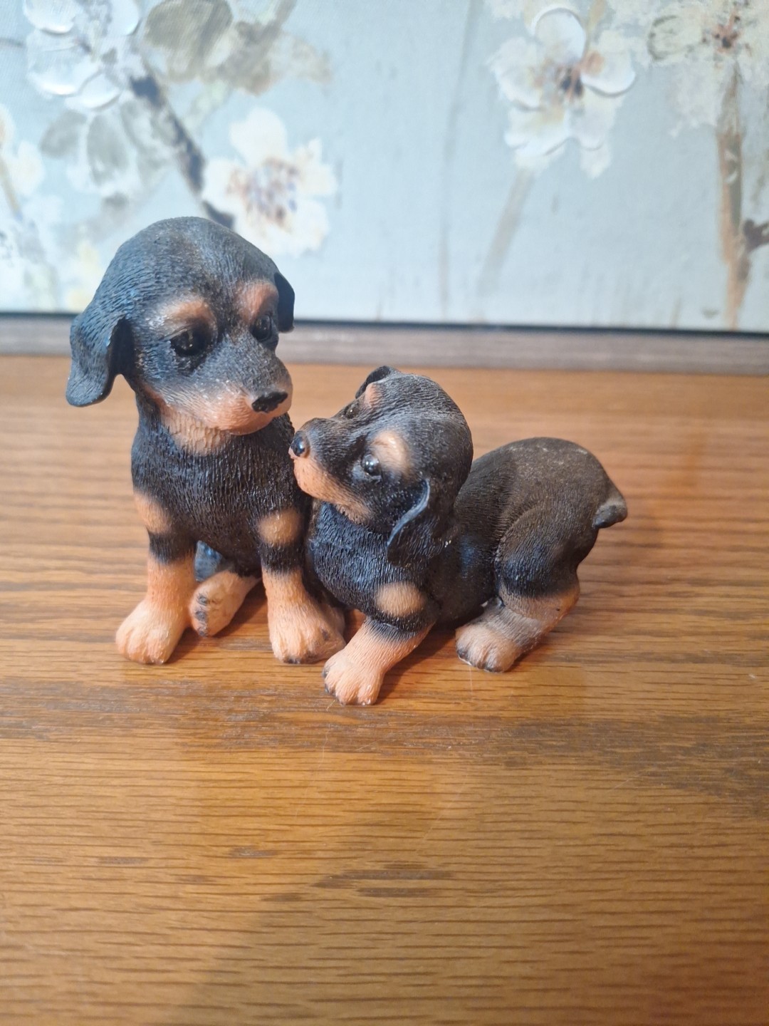 Vintage Life like 2 Rottweiler puppy figerines
