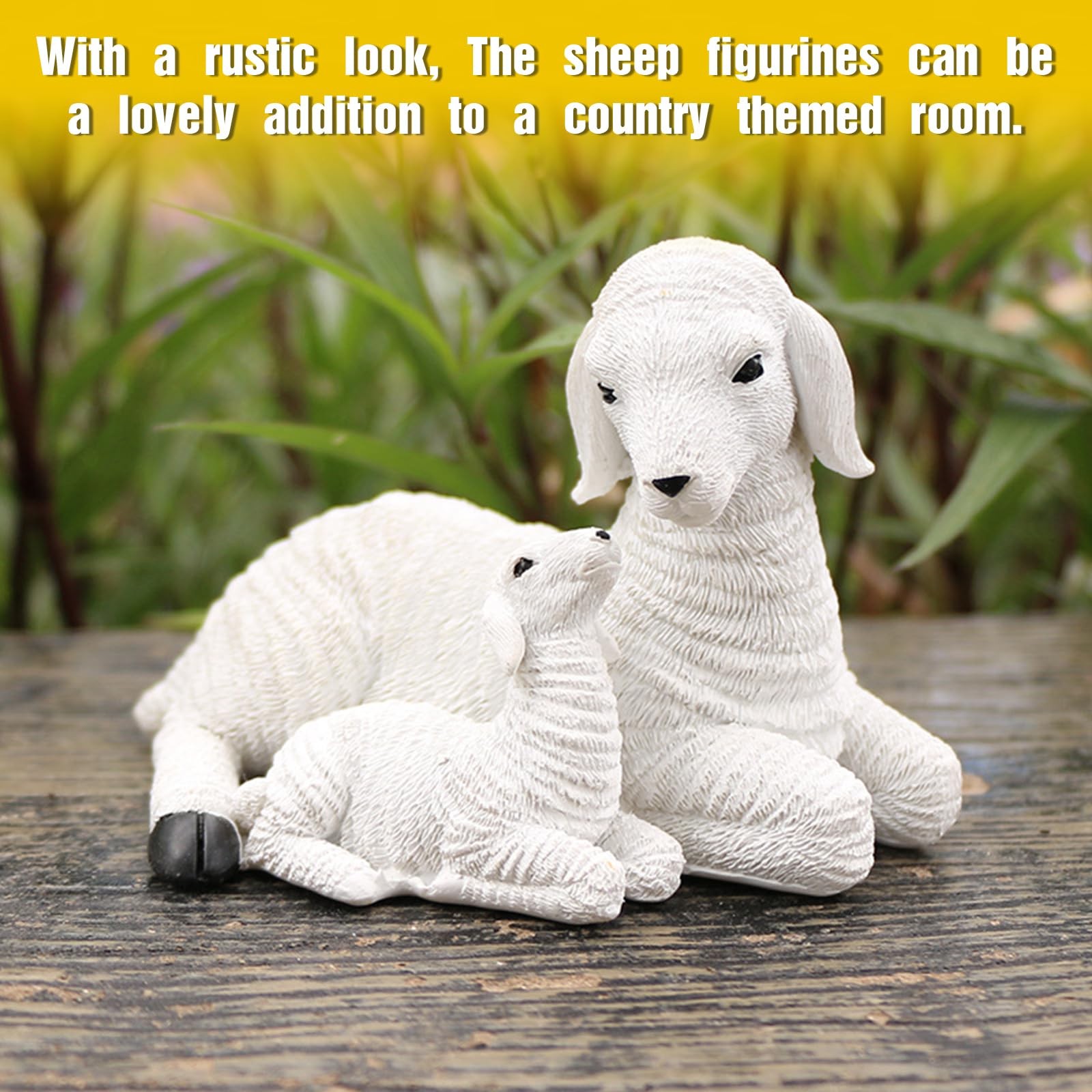 Sheep Resin Statue Nativity Figurines Rustic Distressed White Lamb