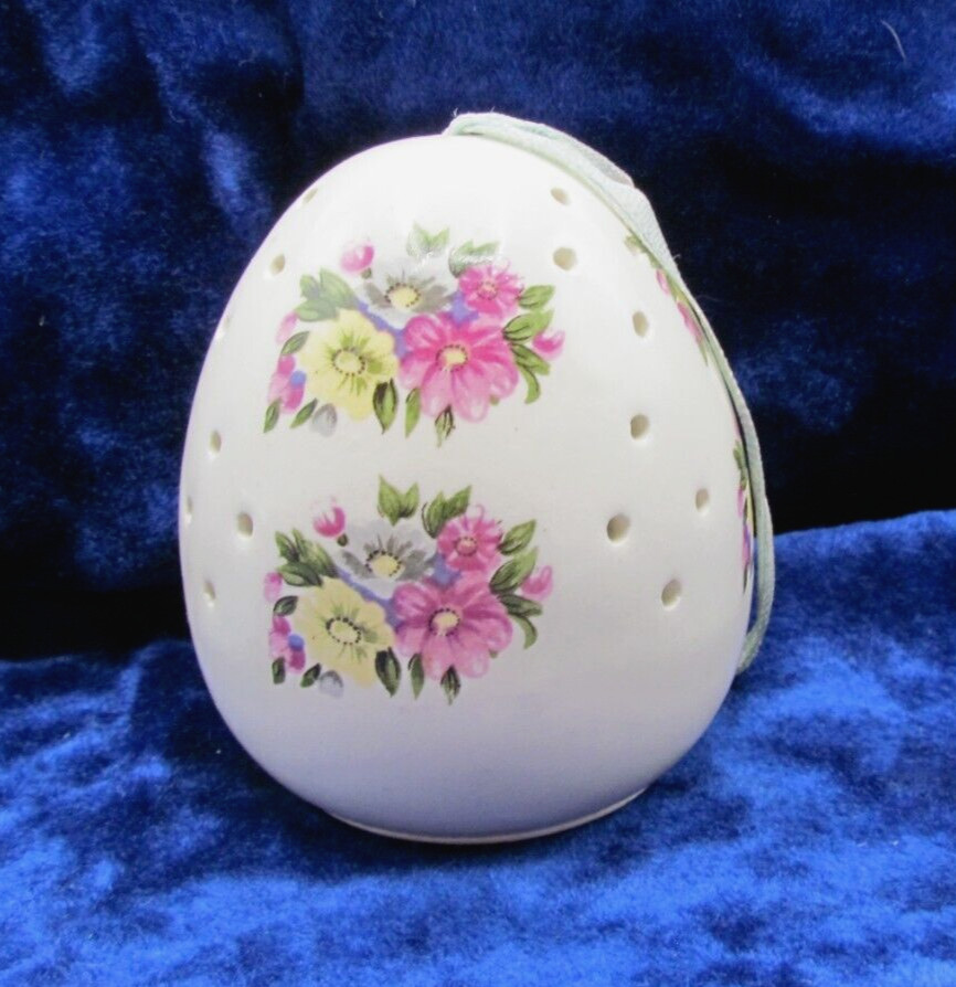 Vintage Porcelain Pomander Potpourri Ornament Sachet~Egg Shape~Floral, Japan