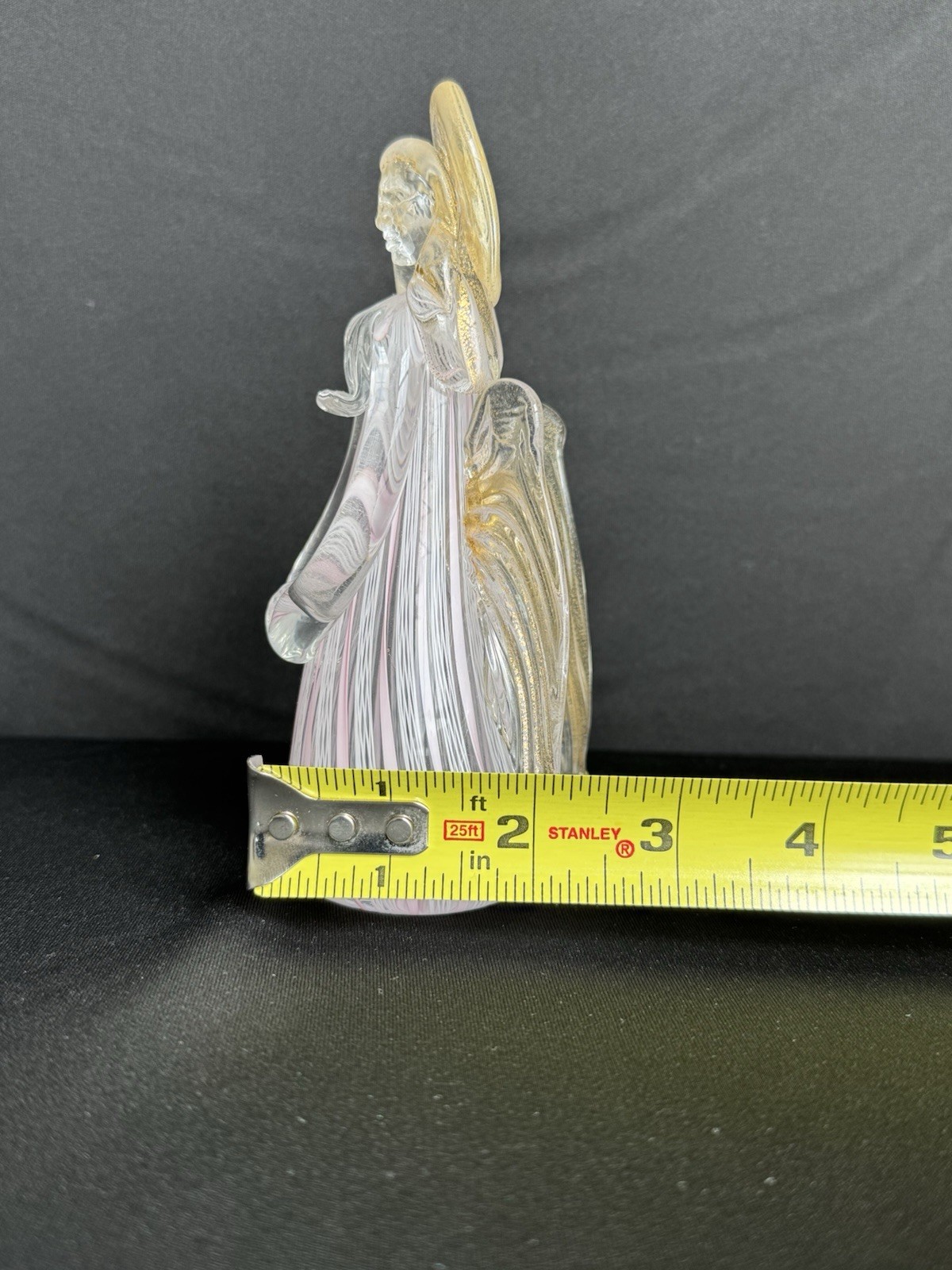 Murano Venetian Art Glass Angel Figurine Pink Latticino Filigrana 24k Gold Leaf