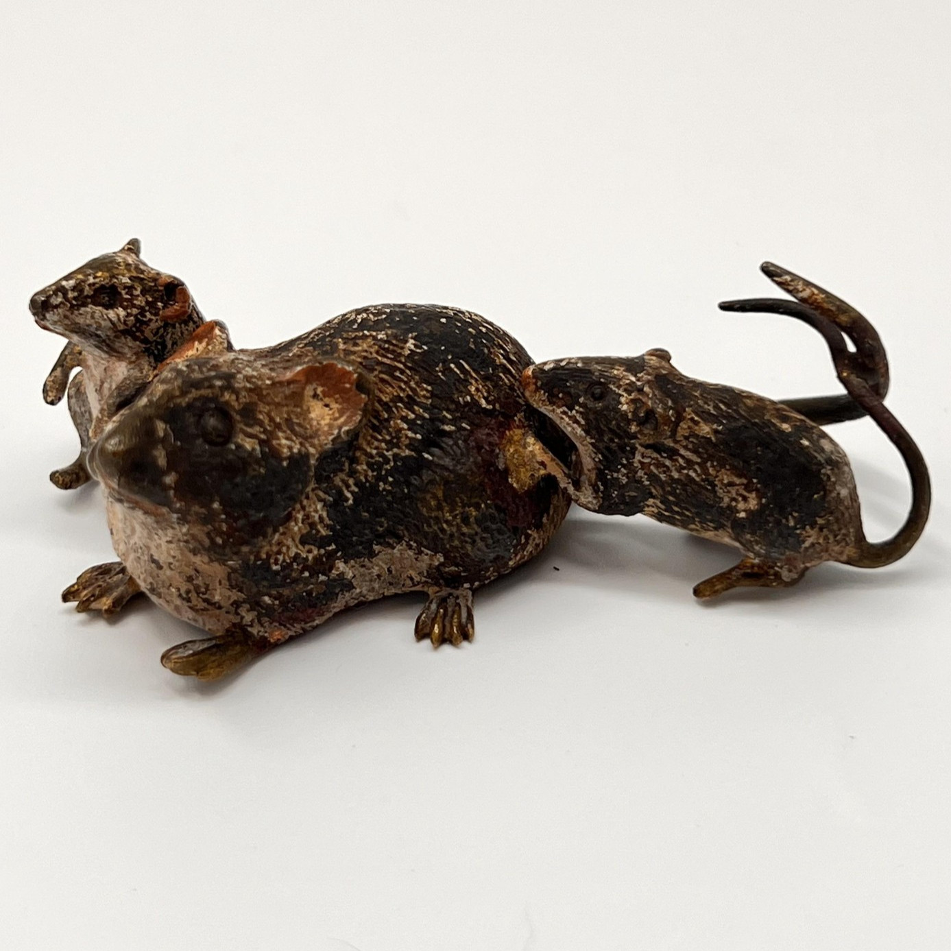 Antique Vienna Bronze Mouse Family Group Cold Painted Geschutzt Depose Austria