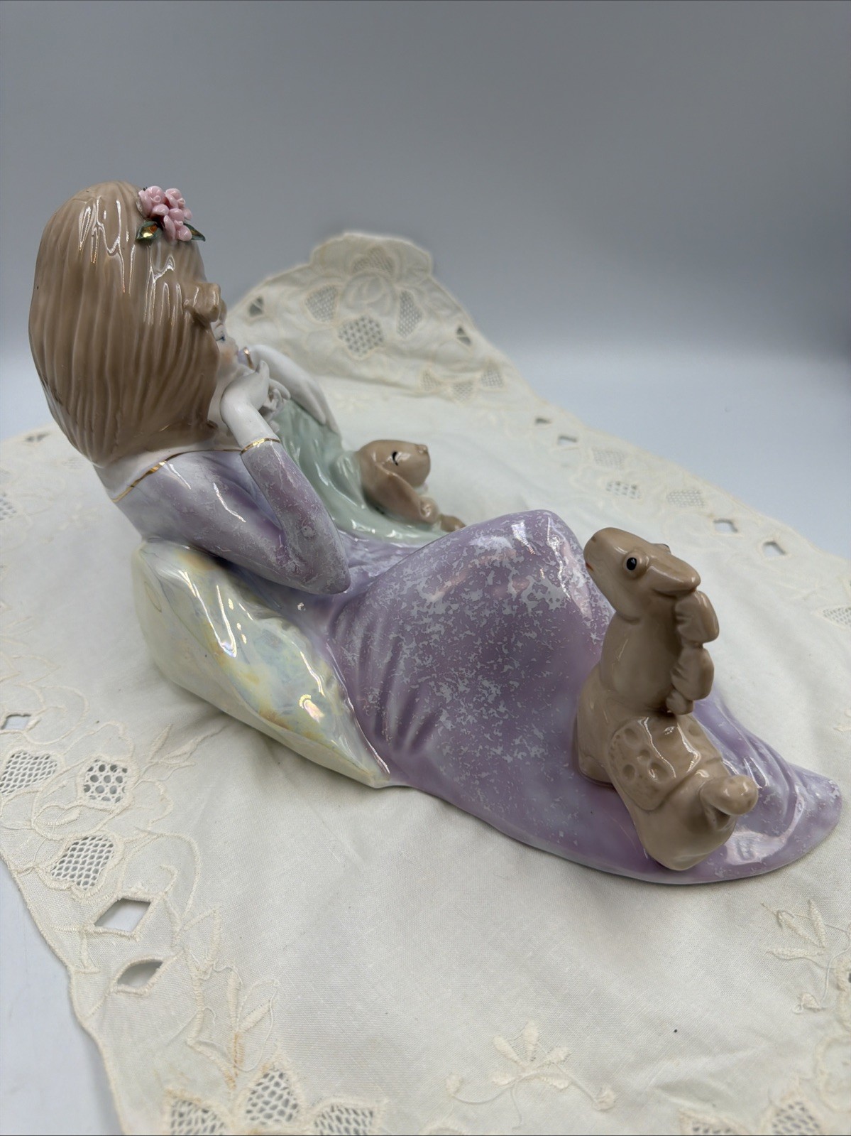 Attr. NAO BY LLADRO Reclining MOTHER & Child Figurine Rabbit & Horse Porcelain