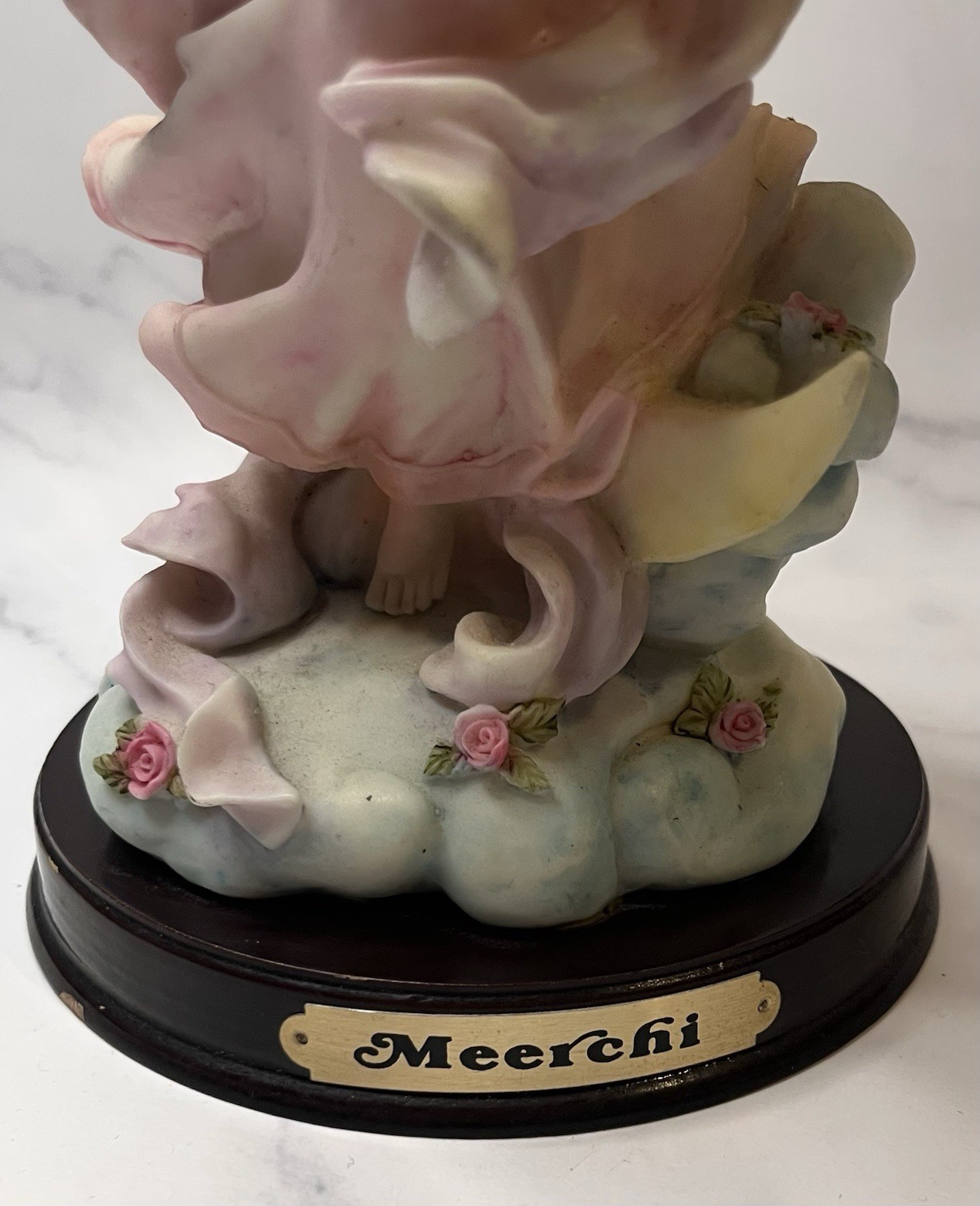 Vintage Rare MEERCHI Figurine Of Angel And Large Moon Fairycore Celestial Pink