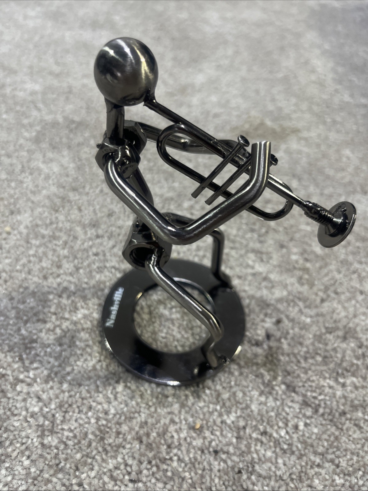 Handmade Metal Welded Trumpet Player Sculpture Nuts and Bolts