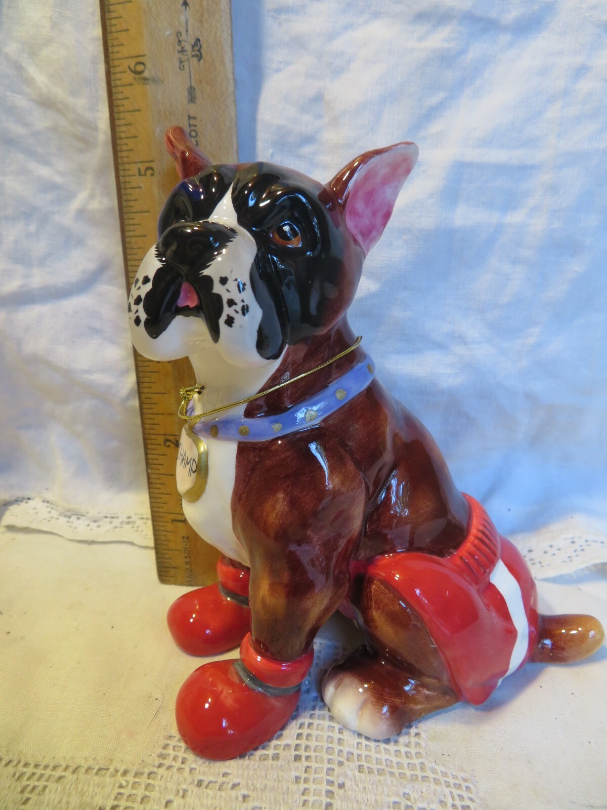 “CHAMP” WhimsiClay Boxer dog + 2 free dog pins ($24 value) CUTE and FUN!