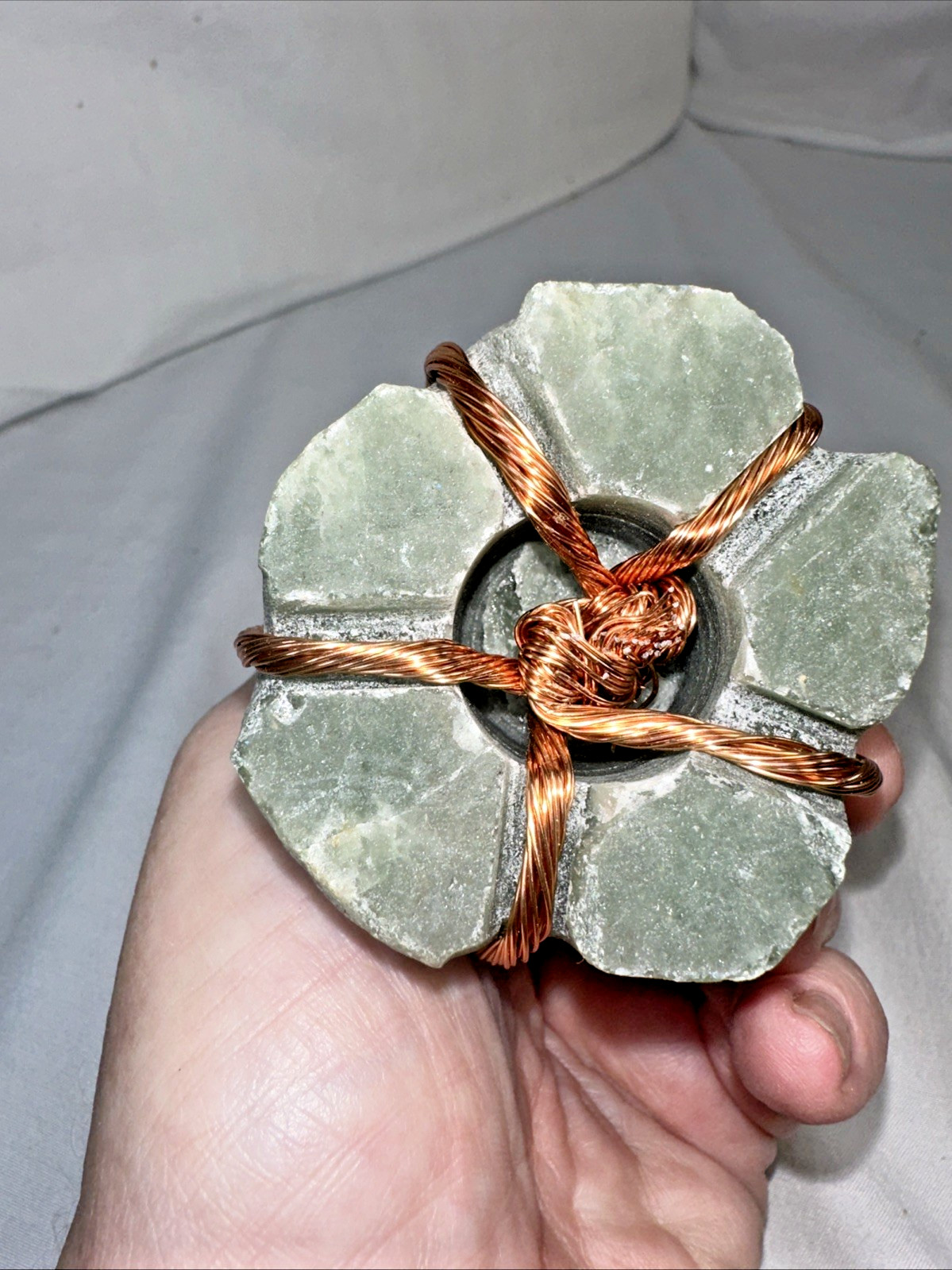 Green Aventurine Gemstone Tree of Life Copper Wire Sculpture on Quartz Base